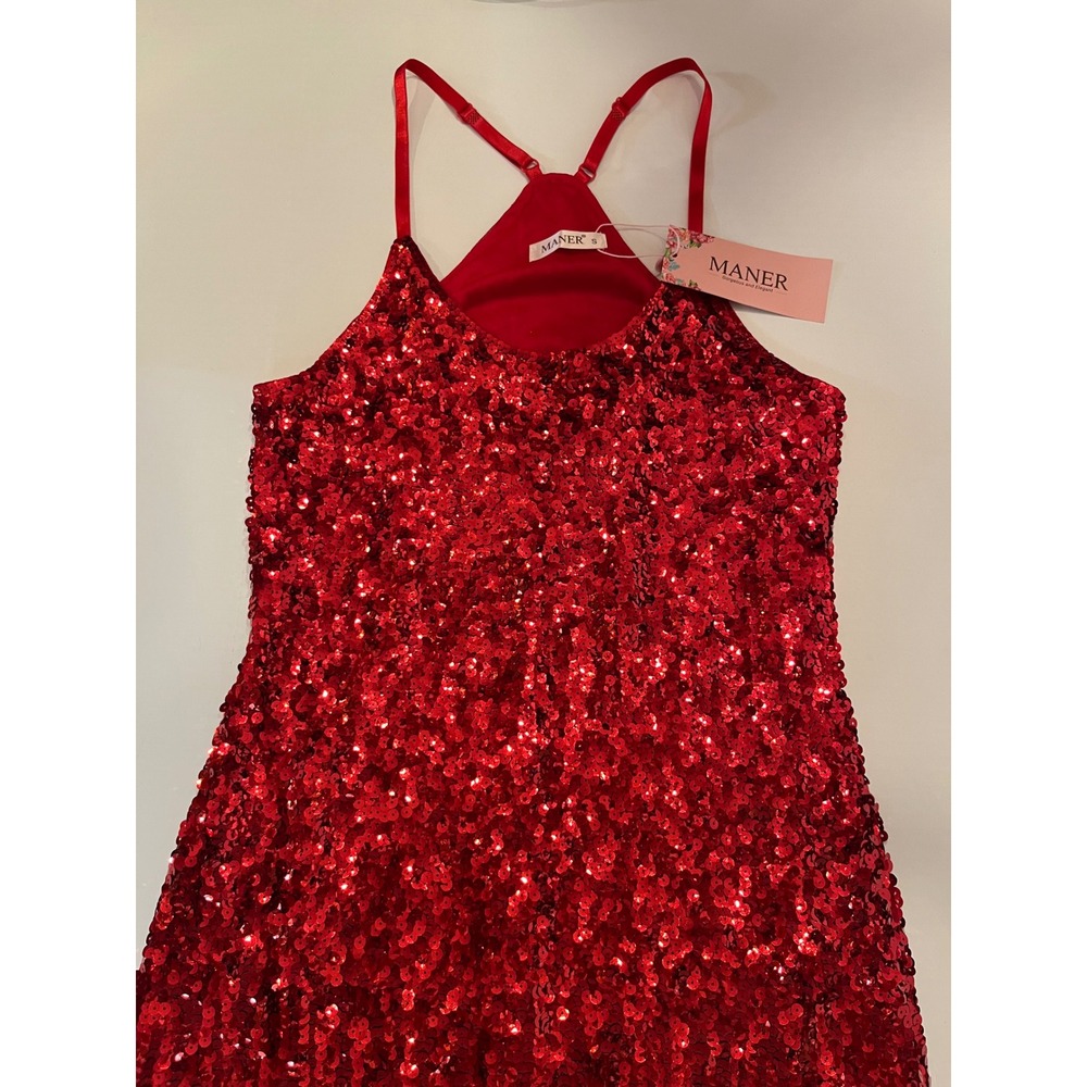 Elegant Red Spaghetti Strap Sequin Midi Dress Lined Size Small MSRP‎ $60